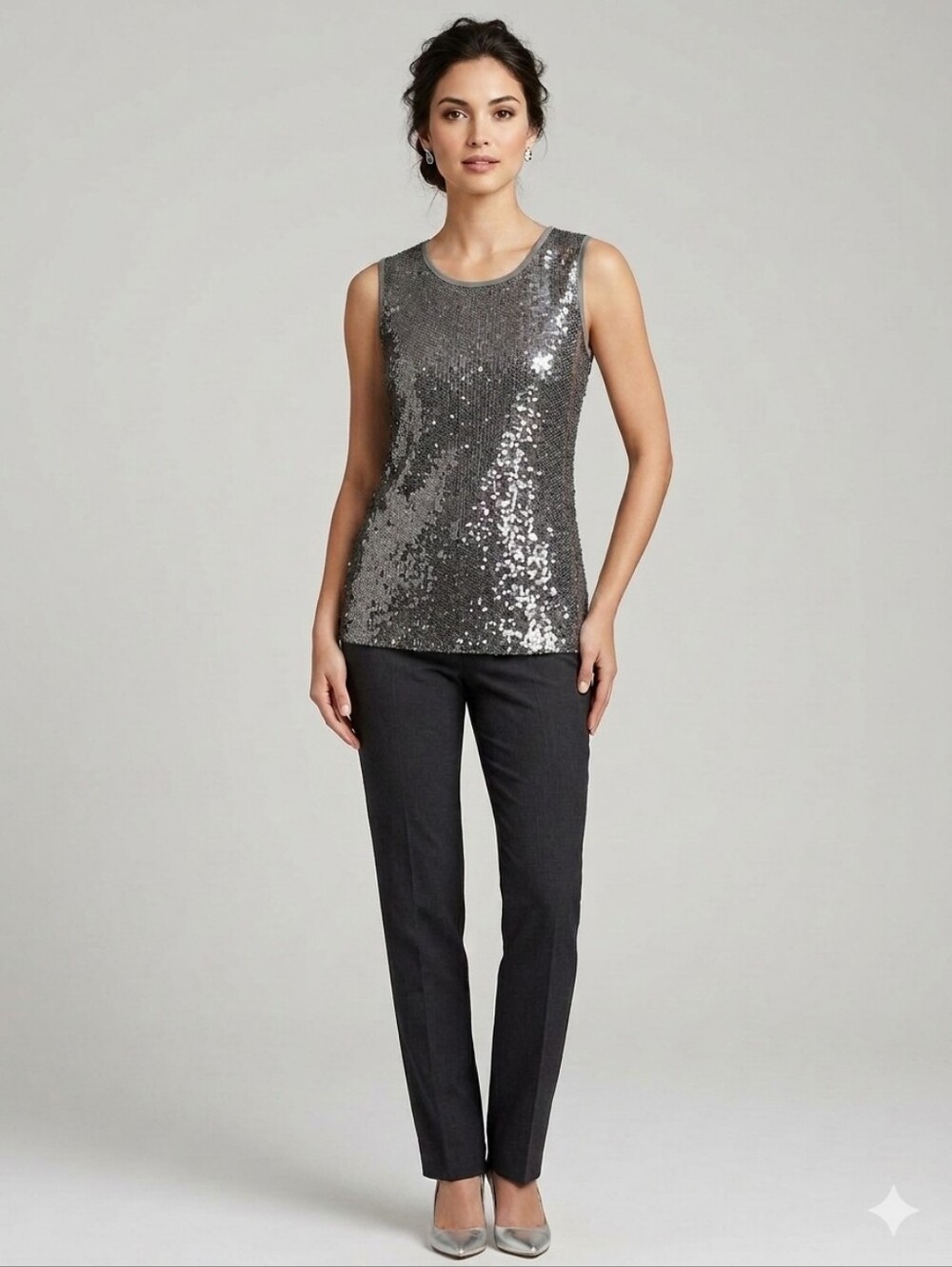 Chico's Travelers Silver Sequins Tank Top